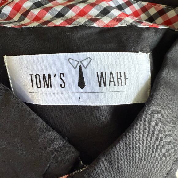 Tom's Ware Black Dress Shirt Mens Large Red White Check Contrast Trim Roll Cuff - Picture 7 of 12